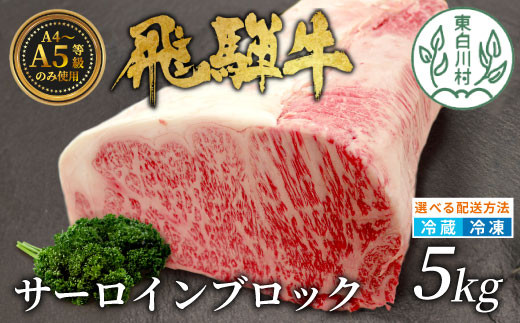 【冷凍配送】飛騨牛 サーロインブロック 5kg ローストビーフ ステーキ 焼肉 A5 A4 サーロインステーキ サーロイン ブロック ブロック肉 塊肉 国産 牛 冷凍 和牛 牛肉 白川 ギフト 贈答 お肉 肉 東白川村 岐阜 飛騨 贅沢 霜降り 赤身 肉のひぐち 1498007 - 岐阜県東白川村