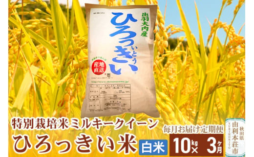 《定期便3ヶ月》【白米】 秋田県産 ミルキークイーン 10kg 令和6年産 ひろっきい米 1422143 - 秋田県由利本荘市