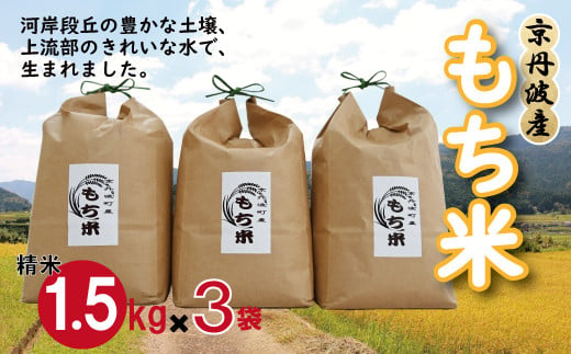 京丹波町産 もち米 4.5kg（1.5kg×3袋）新羽二重糯 餅 もち 餅米 小分け 国産 京都 丹波 お正月  ※北海道・沖縄・その他離島は配送不可 [010NA027] 1500810 - 京都府京丹波町