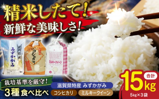 【新米：令和6年産】滋賀県産 みずかがみ5kg【特別栽培米】コシヒカリ5kg【環境こだわり米】ミルキークイーン5kg(計15kg） 滋賀県長浜市/株式会社ＴＰＦ [AQCQ003] 米 お米 白米 新米 1310402 - 滋賀県長浜市