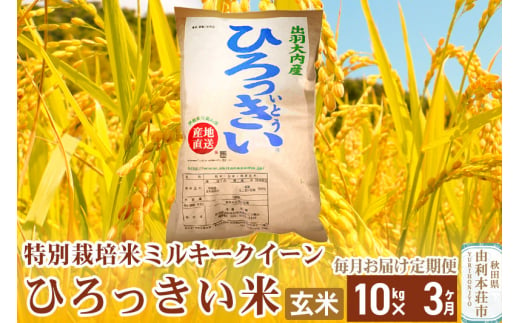 《定期便3ヶ月》【玄米】 秋田県産 ミルキークイーン 10kg 令和6年産 ひろっきい米 1422147 - 秋田県由利本荘市