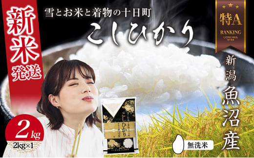  無洗米 令和6年産 新潟県 魚沼産 コシヒカリ お米 2kg 精米済み（お米の美味しい炊き方ガイド付き） お米 こめ 白米 新米 こしひかり 食品 人気 おすすめ 送料無料 魚沼 十日町 十日町市 新潟県産 新潟県 精米 産直 産地直送 お取り寄せ 1498688 - 新潟県十日町市