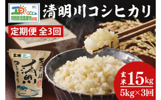 04-21【3ヶ月定期便】茨城県特別栽培認証 清明川コシヒカリ玄米 5㎏【令和6年産新米】【米 おこめ こしひかり  特別栽培米 農家直送 直送 茨城県 阿見町】 699289 - 茨城県阿見町