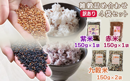 【 訳あり 】雑穀米 詰め合わせ 600g 小分け ( 紫米 ( 黒米 ) 150g×1袋 赤米 150g×1袋 九穀米 150g×2袋)  健康 国産 1304758 - 岩手県一関市