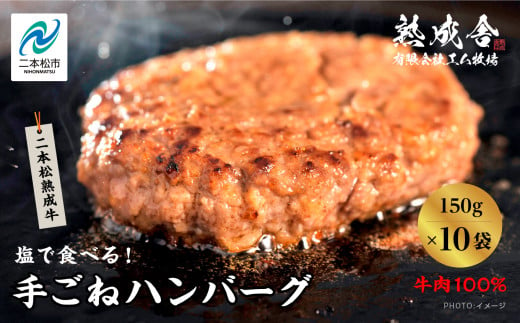 二本松熟成牛 塩で食べる！手ごねハンバーグ 1.5kg（150g×10袋） 国産 牛肉 ひき肉 ミンチ 小分け お取り寄せ グルメ 使いたい分 ハンバーグ 肉汁 生ハンバーグ おすすめ お中元 お歳暮 ギフト 二本松市 ふくしま 福島県 送料無料【エム牧場】 1500585 - 福島県二本松市