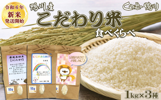 《令和６年新米》【くわっせ～鴨川】鴨川産 『こだわり米』食べくらべセット《精米》 １kg×３品種　[0009-0028] 570829 - 千葉県鴨川市