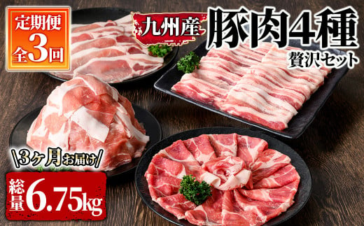 2613 豚肉４種 ３回定期便 【国産 冷凍 小分け 豚肉 炒め物 しゃぶしゃぶ 生姜焼き 定期便】 1502256 - 鹿児島県鹿屋市