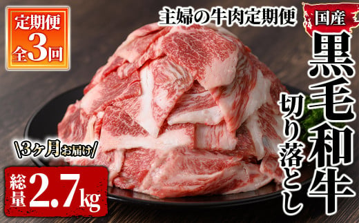 2614 主婦の牛肉定期便（３回お届け） 【和牛 国産 冷凍 小分け 牛肉 切り落とし お楽しみ 定期便】 1502286 - 鹿児島県鹿屋市