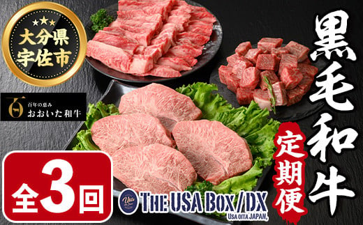 ＜定期便・全3回(隔月)＞おおいた和牛3回定期便 THE USA Box/DX(サイコロステーキ400g、ミスジステーキ400g、中落カルビ500g) 牛肉 黒毛和牛 A4 お肉 ステーキ セット 詰合せ 詰め合わせ 食べ比べ【214000100】【一般社団法人　地域商社USA】 1501490 - 大分県宇佐市