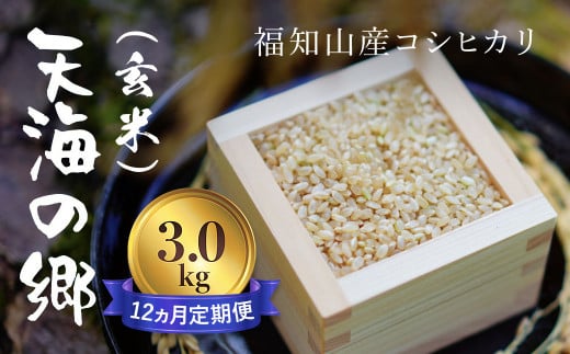 【令和6年産新米】【12ヵ月定期便】京都福知山産コシヒカリ『天海の郷』3kg（玄米）天空に広がる天海の郷 / ふるさと納税 こめ コメ 米 コシヒカリ こしひかり 玄米 定期 12カ月 おいしい 美味しい 美容 健康 天空 雲海 天海の郷 京都府 福知山市 FCCM035 1497747 - 京都府福知山市