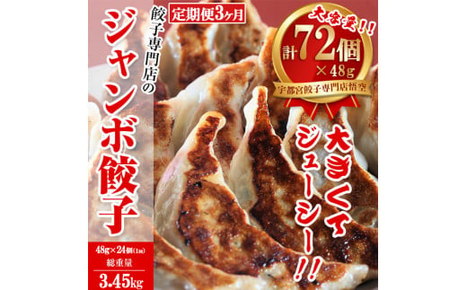 【3ヶ月定期便】宇都宮餃子専門店 悟空 ジャンボ餃子 24個入×3ヶ月 ❘ 餃子 冷凍 ぎょうざ ギョーザ 名物 惣菜 国産野菜 国産豚肉 おかず 弁当 晩ご飯 晩酌 おつまみ お取り寄せ グルメ 簡単調理 お手軽 時短 冷凍食品 小分け 栃木県 宇都宮市  ※離島への配送不可 1501629 - 栃木県宇都宮市