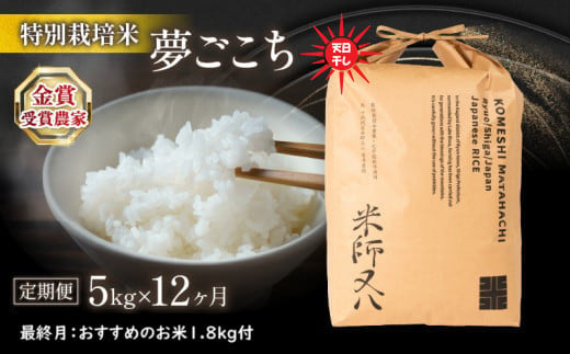 令和6年産 新米 夢ごこち 5kg × 12ヶ月 天日干し 12回 定期便 計 60kg 最終月 おすすめ 米 1.8kg 付 ( 2024年産 ブランド 米 rice 精米 白米 ご飯 内祝い もちもち 国産 送料無料 滋賀県 竜王 ふるさと納税 )