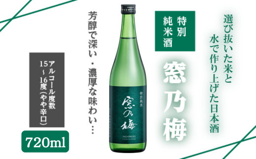 佐賀県佐賀市のふるさと納税 佐嘉酒造 特別純米酒 窓乃梅 720ml：A085-043