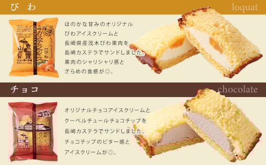 【全6回定期便】長崎カステラアイス 7種 計12個 (バニラ・抹茶・びわ・チョコ・コーヒー・苺・白玉小倉) 