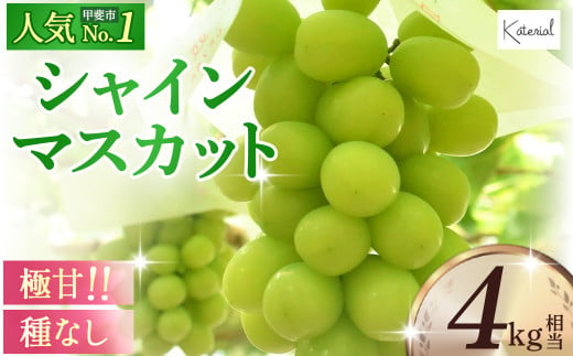 [2025年発送]朝どれ直送!シャインマスカット 4.0kg相当 先行予約 先行 予約 山梨県産 産地直送 フルーツ 果物 くだもの ぶどう ブドウ 葡萄 シャイン シャインマスカット 新鮮 人気 おすすめ 国産 贈答 ギフト お取り寄せ 山梨 甲斐市 AD-140