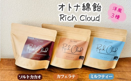 No.135 オトナ綿飴Rich Cloud洋風3種セット ／ スイーツ デザート おやつ ほどける口溶け 新食感 ソルトカカオ ミルクティー カフェラテ 埼玉県 1506339 - 埼玉県越谷市