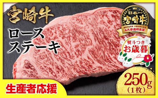 【お歳暮ギフト】【生産者応援】宮崎牛ロースステーキ 1枚（250g×1枚）牛肉 ステーキ 高級部位 ブランド牛 ミヤチク 内閣総理大臣賞4連覇＜0.8-1＞【年内発送】 1503466 - 宮崎県西都市