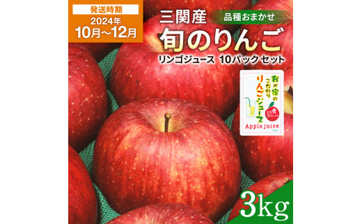 三関産りんご 3kg 中生種+りんごジュース[B2-2602]