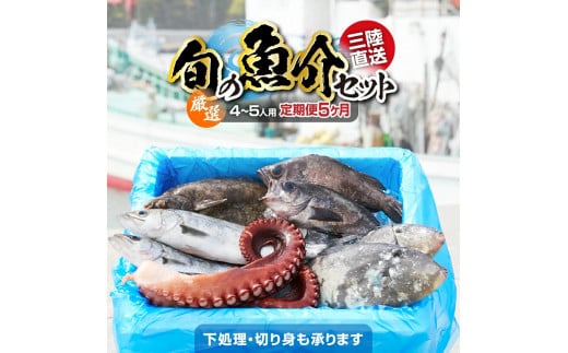 【5ヶ月定期便 / 下処理する】厳選 三陸海の恵み詰め合わせ(1回あたりのお届け目安：4～5人用) 【 無添加 鮮魚 三陸産 国産 天然 海鮮 お刺身 魚介 魚介類 詰め合わせ セット お手軽 】岩手 陸前高田市 産地直送