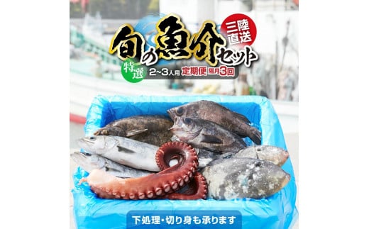 【隔月3回定期便 / 下処理する】特選 三陸海の恵み詰め合わせ(1回あたりのお届け目安：2～3人用) 【 無添加 鮮魚 三陸産 国産 天然 海鮮 お刺身 魚介 魚介類 詰め合わせ セット お手軽 】岩手 陸前高田市 産地直送 1504318 - 岩手県陸前高田市