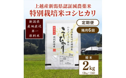 隔月6回 定期便 新潟県認証減農薬米 特別栽培米 コシヒカリ 精米 2kg こしひかり 米 お米 こめ 新潟 上越 1035138 - 新潟県上越市