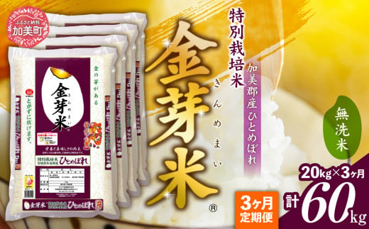 【 定期便 3回 】米 無洗米 金芽米 令和6年 宮城県 加美産 ひとめぼれ 特別栽培米 計 60kg ( 20kg × 3回 )   [ 宮城県 加美町 ]  お米 こめ コメ 精米 白米 玄米 きんめまい おすすめ 新米 ナカリ タカラ米穀 パワーライス カメイ 新生活応援 美味しい こだわり 1506186 - 宮城県加美町