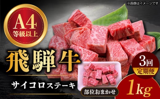 【3回定期便】 飛騨牛 サイコロステーキ 部位おまかせ 1kg A4等級以上  多治見市 / 渡辺精肉店 和牛 ブランド牛 牛肉 [TAZ043]