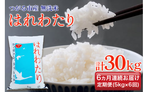 [定期便／6ヶ月連続 令和6年産] つがる市産 はれわたり 計30kg 無洗米｜新米 2024年産 お米 白米 米 コメ 精米 農協 定期便 特A [0713] 1507560 - 青森県つがる市