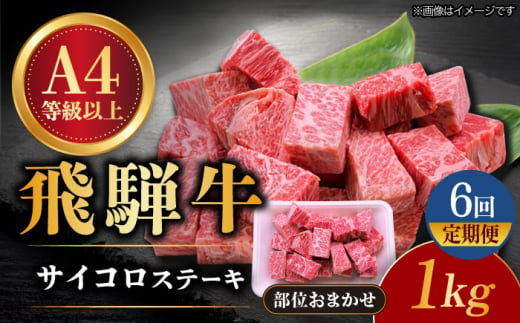 【6回定期便】 飛騨牛 サイコロステーキ 部位おまかせ 1kg A4等級以上  多治見市 / 渡辺精肉店 和牛 ブランド牛 牛肉 [TAZ044]