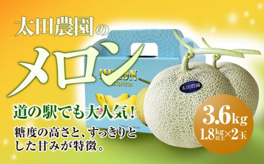 【先行予約/2025年6月上旬～中旬発送予定】道の駅でも大人気! 糖度の高さとすっきりとした甘みが特徴! 太田農園のメロン 3.6kg以上(1.8kg以上×2玉)　SMBW002 1500253 - 千葉県山武市