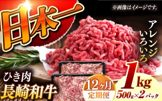 【12回定期便】 長崎和牛 黒毛和牛100％ひき肉 毎月500g×2 （A4またはA5ランク） 長与町/炭火焼肉あおい [EBW069]