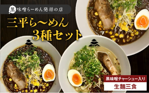 【冷凍配送】三平ら～めん 3種セット（生麺三食/黒味噌チャーシュー入り）　K029-002 1465065 - 鹿児島県鹿児島市