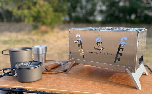 【FLAME ARM（S）】 高さ調整機能付き 焚き火台グリル 「Flame Adjuster」｜ ステンレス材 A4サイズ