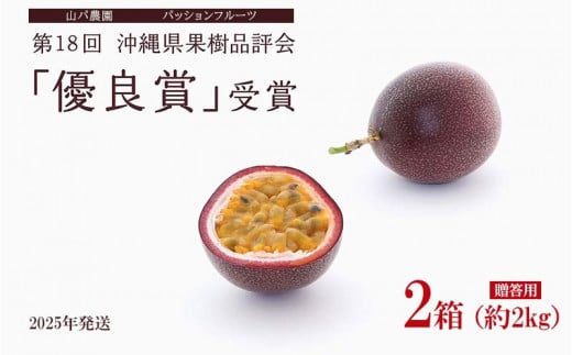 【2025年発送】山パ農園 パッションフルーツ 2箱（約2kg） 南国 沖縄 おきなわ 果実 フルーツ 青果 期間限定 先行予約 数量限定 旬 人気 おすすめ 贈答 プレゼント ギフト 贈り物 カクテル デザート 取り寄せ ジュース 809370 - 沖縄県本部町