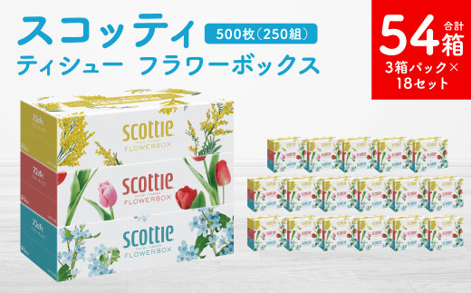 【スコッティ】 ティシュー フラワーボックス 250組 3箱パック×18 合計54箱