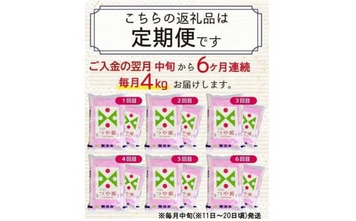 山形県酒田市のふるさと納税 SH0020　【6回定期便】無洗米 特別栽培米 つや姫　4kg×6回(計24kg) TO