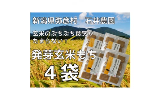 ぷちぷち食感がたまらない「発芽玄米餅」　4袋　新潟県弥彦村産「こがねもち」100%使用【1554473】