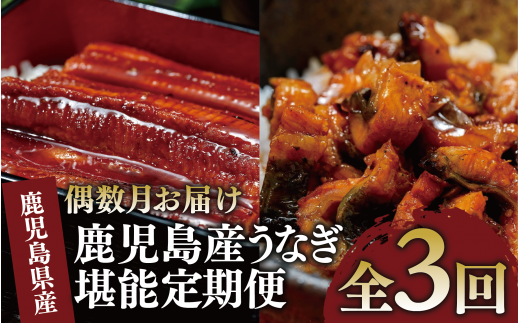 【全３回定期便・偶数月お届け】鹿児島産 うなぎ 堪能定期便(奈良/Z065-1711) 鰻 蒲焼 国産 丑の日 うな重 無頭 ギフト ふっくら 小分け レンジ 簡単 頒布会 小分け うな丼 ウナギ 冷凍 きざみ鰻 食べやすい