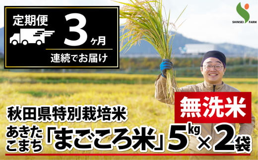 【新米】【定期便3ヶ月】令和6年産秋田県特別栽培米あきたこまち「まごころ米」(無洗米)10kg 330P9202 1359368 - 秋田県大館市