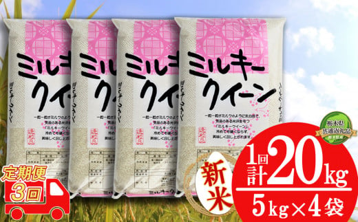 【定期便3回】令和6年度 新米 ミルキークイーン20kg（5kg×4袋） | 白米 精米 お米 ブランド米 栃木県共通返礼品 栃木県産 栃木県 特産品 下野市 送料無料 1512432 - 栃木県下野市