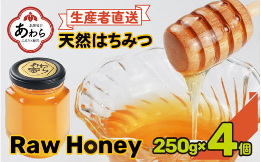 【天然はちみつ】 raw honey あわら蜜 4個 / 非加熱 生産者直送 蜂蜜 ミツバチ 純はちみつ ローヤルゼリー 生はちみつ 日本みつばち 1510903 - 福井県あわら市