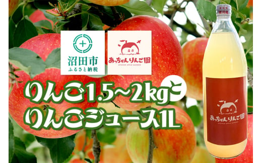 りんご（1.5-2kg）と リンゴジュース（1L）のセット あっちゃんりんご園 1510813 - 群馬県沼田市