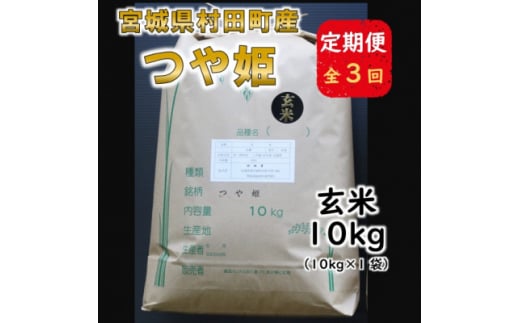 ＜毎月定期便＞宮城県村田町産つや姫　玄米10kg(10kg×1袋)全3回【4058058】 1511802 - 宮城県村田町