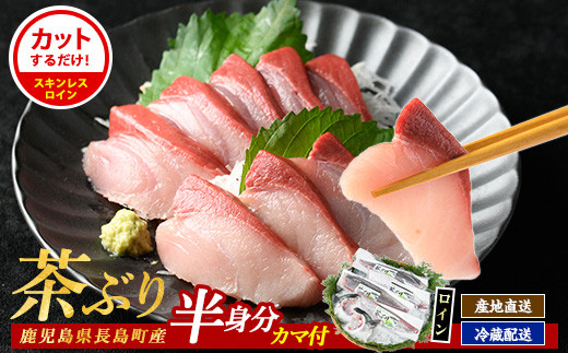 ブリカマ付！茶ぶり スキンレスロイン(片身分・2分の1カット済) 鮮魚 下処理済み ぶり 柵 刺身 ブリ 切り身 鰤 ぶりかま 【ウスイ】usui-1033R7
