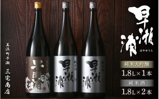 【早瀬浦】純米大吟醸 1800ml × 1本 ＆ 純米酒 1800ml × 2本 セット【入手困難 飲み比べ 日本酒 地酒 福井 美浜 早瀬 フルーティ 男酒 硬水 ミネラル 希少 ご褒美 家飲み】[m16-f001] 975433 - 福井県美浜町