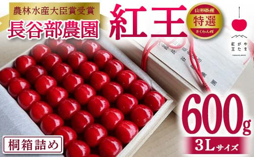 [先行予約 2025年発送][希少 数量限定]やまがた紅王 600g 桐箱詰め 特選 3Lサイズ 桜桃 さくらんぼ 果物 フルーツ 山形県産