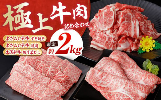 高知から美味しい牛肉詰め合わせ すき焼き 焼肉 切り落とし 総計約2kg 牛肉 すきやき 焼き肉 国産 肉 A4 A5 食べ比べ 【(有)山重食肉】 [ATAP008] 878452 - 高知県高知市