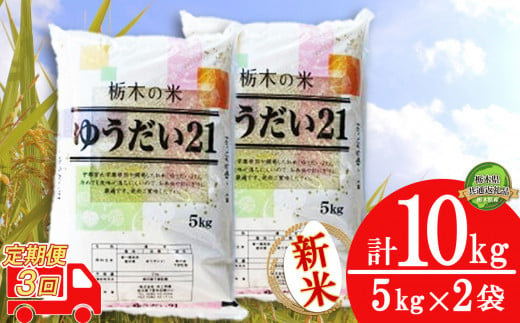 【定期便3回】人気返礼品！コンクールで受賞歴あり ゆうだい21 10kg（5kg×2袋） | 白米 精米 お米 ブランド米 栃木県 特産 品栃木県 共通返礼品 栃木県産 下野市 送料無料 1543946 - 栃木県下野市