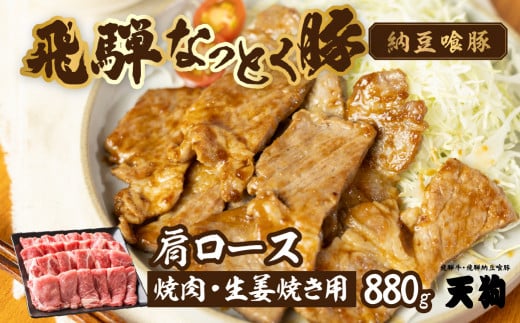 【年内順次発送】飛騨納豆喰豚肩ロース焼肉・生姜焼き用　880g 【冷凍】 豚肉 しょうが焼き なっとく豚 豚 ブランド豚 天狗 こだわり 焼き肉 天狗 下呂市 なっとくとん 年内配送 年内発送 年内に届く 年内お届け 217818 - 岐阜県下呂市