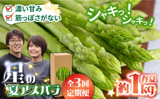 【3回定期便】【星のアスパラ】春・夏 の グリーン アスパラガス 約1kg / アスパラ 野菜 / 南島原市 / ほしのYA [SEY016]